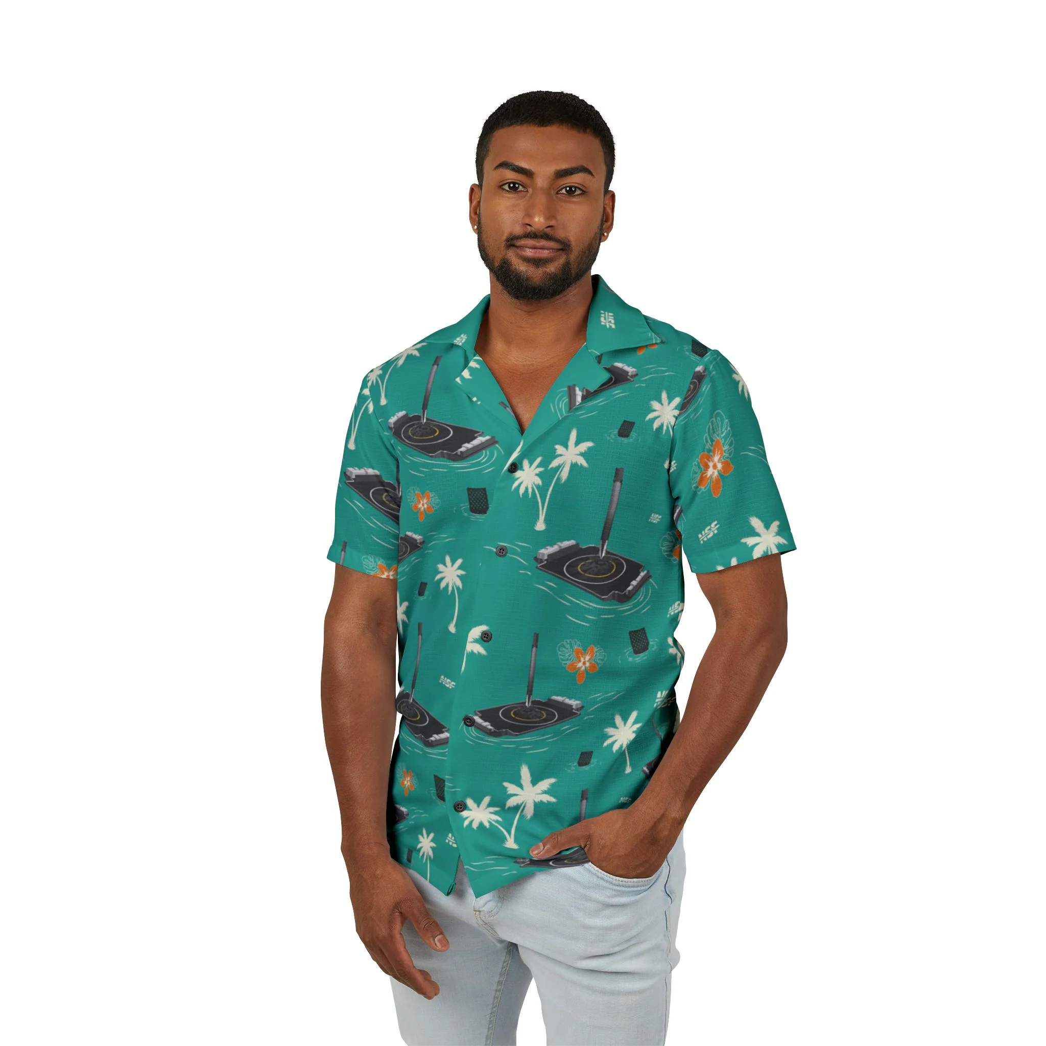 Teal Droneship Hawaiian Shirt - Image 3